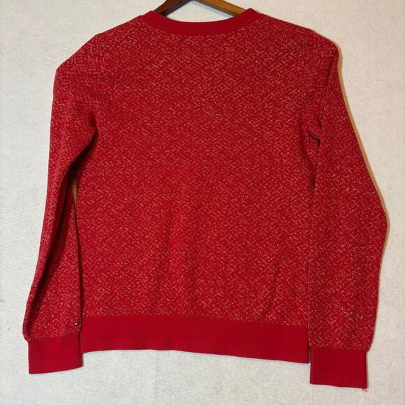 Tommy Hilfiger Women Red & Gold-Toned Embroidered Shimmery Pullover Sweater Sz S - Picture 2 of 7